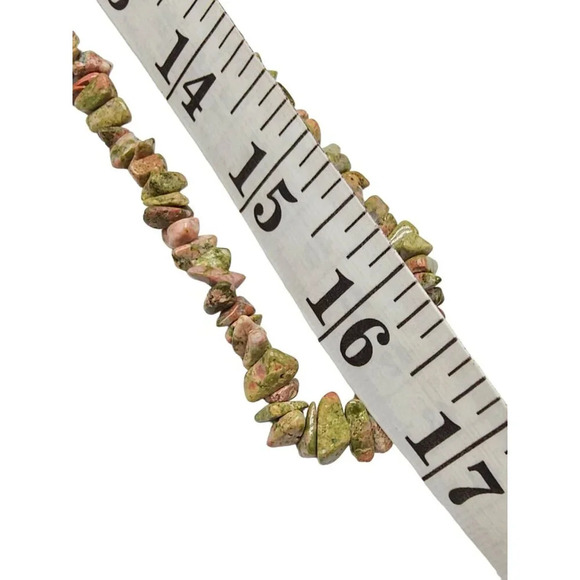 Unakite Chip Long Stand No Clasp Bead Beaded Necklace Vintage - Picture 5 of 5